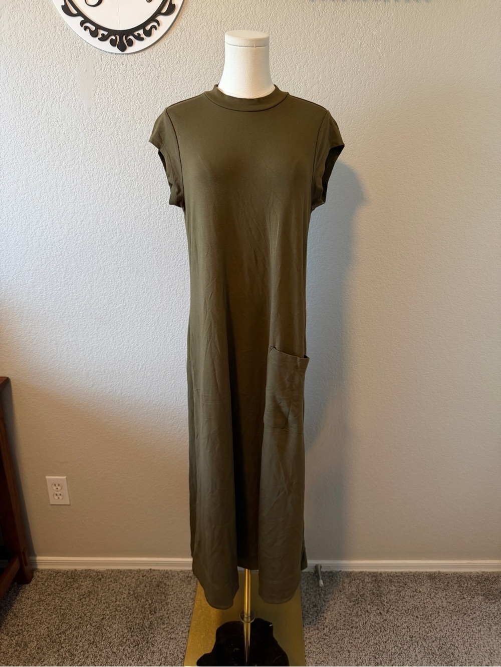 Anthropologie Olive Green Maxi T-Shirt Dress with Pocket